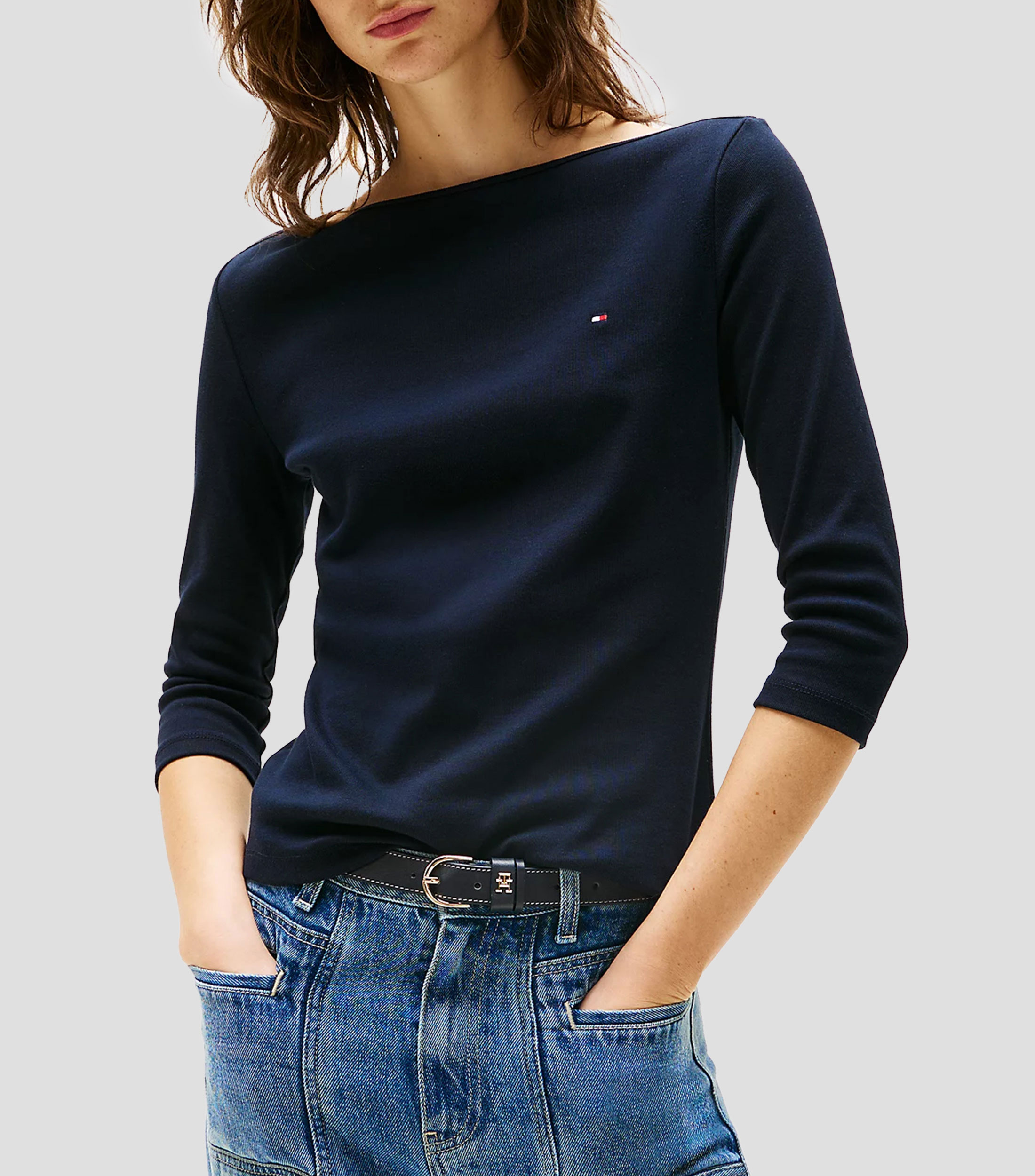 Playera cuello barco manga 3/4 lisa Mujer